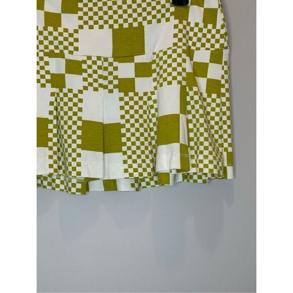 NWT Urban Outfitters Green and White Checkered Pleated Skater Mini Skirt Size Me - Picture 3 of 7